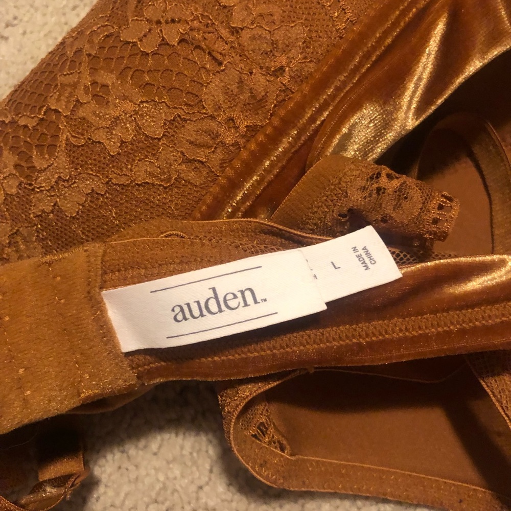 Auden Lightly Lined Lace Velvet Wireless Bronze Bralette - Picture 5 of 6